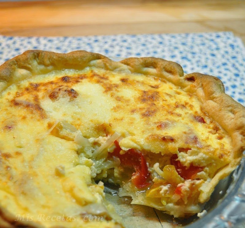 Onion quiche and caramelized peppers
